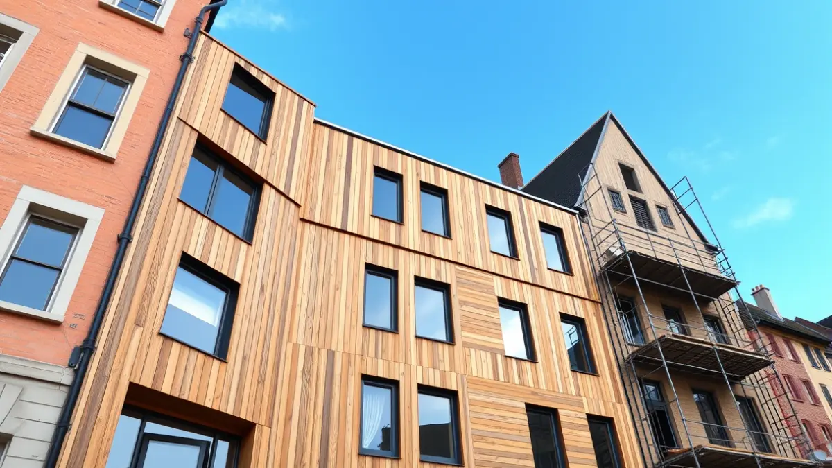 Gasteizko Alde Zaharrean eraikitzen ari den zurezko eraikin baten irudi generikoa.