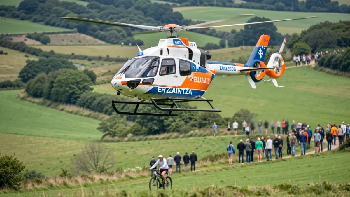 Ertzaintzaren helikoptero bat mendi-ingurune batean.
