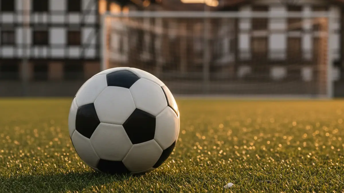 Imagen genérica de un balón de fútbol sobre césped artificial en un campo.