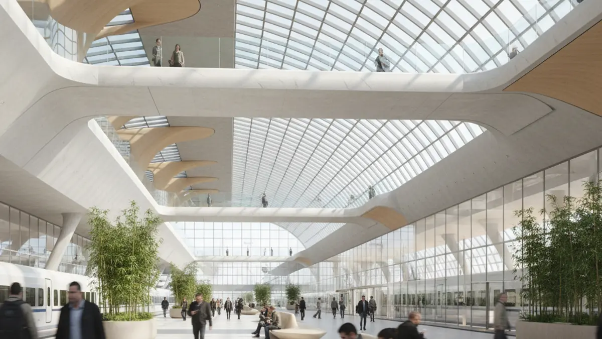Generic image of a modern high-speed train station interior, with contemporary design.