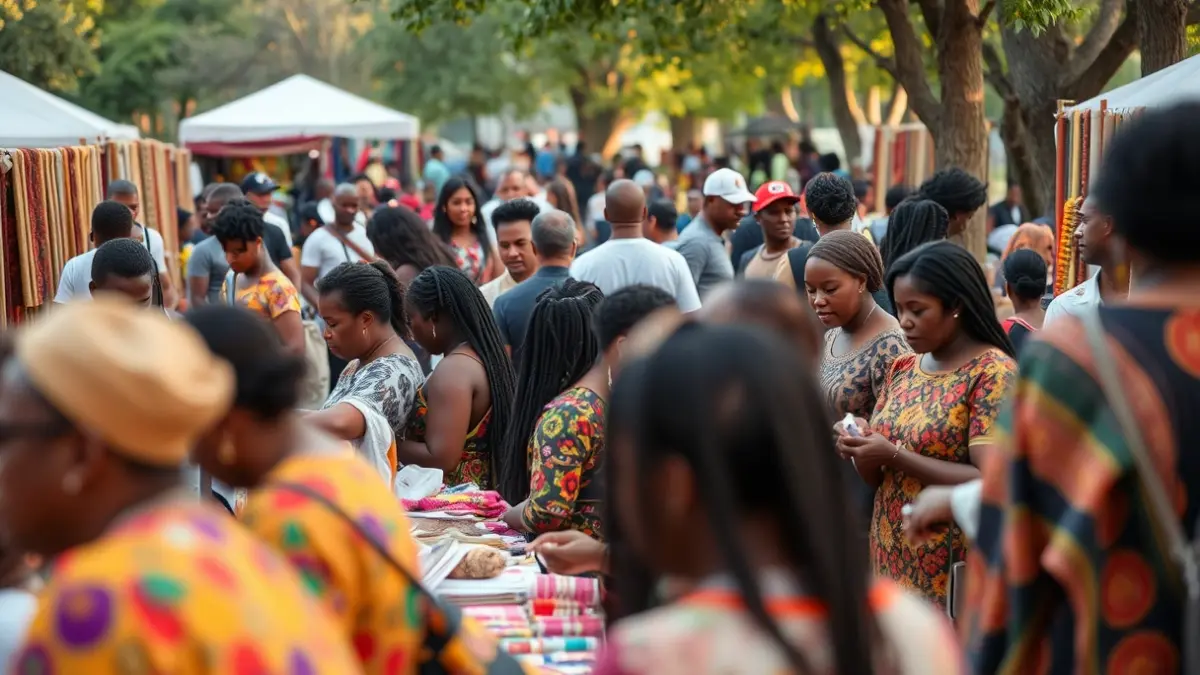 Afrika Gasteiz jaialdiaren irudi generikoa, jendea artisautza eta tailerretan parte hartzen.