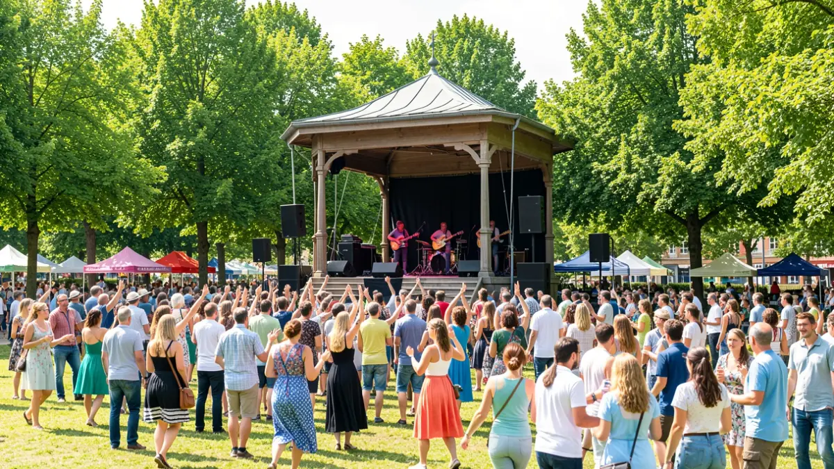 Generic image: A vibrant outdoor cultural festival in a park in Euskadi, with diverse crowd enjoying music and dance.