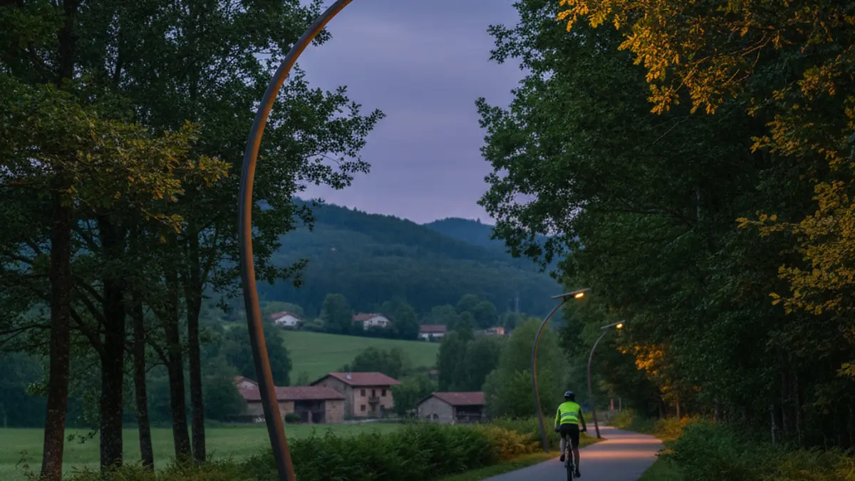 Generic image of a solar-powered bike path at dusk.