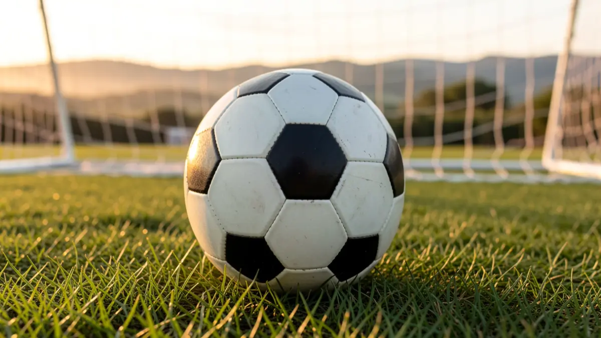Futbol zelaiaren inguruko irudia, gol sare lauso batekin.