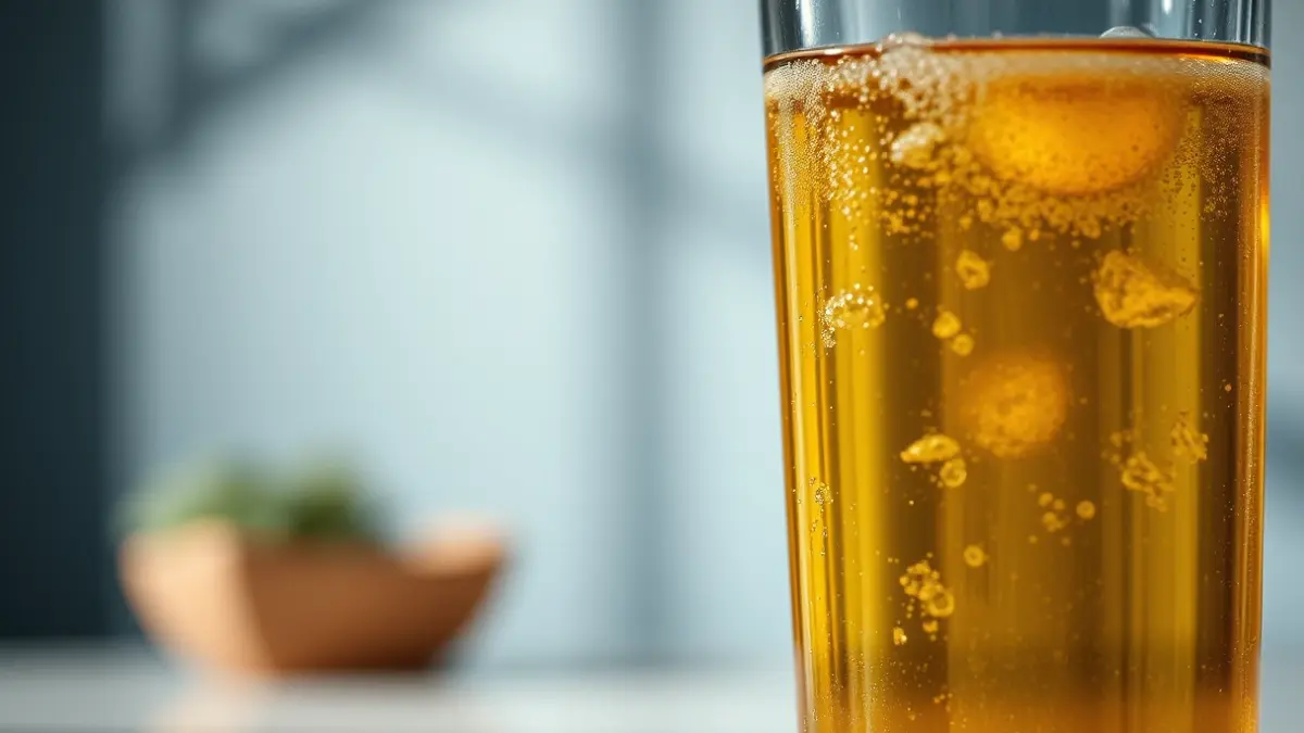 Generic image of a glass of sparkling tea with fine bubbles.