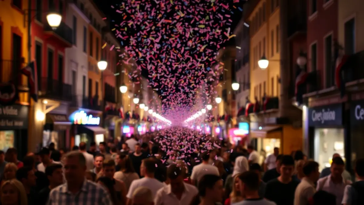 Imagen genérica: ambiente festivo en una calle de un pueblo vasco, con gente y luces de colores.