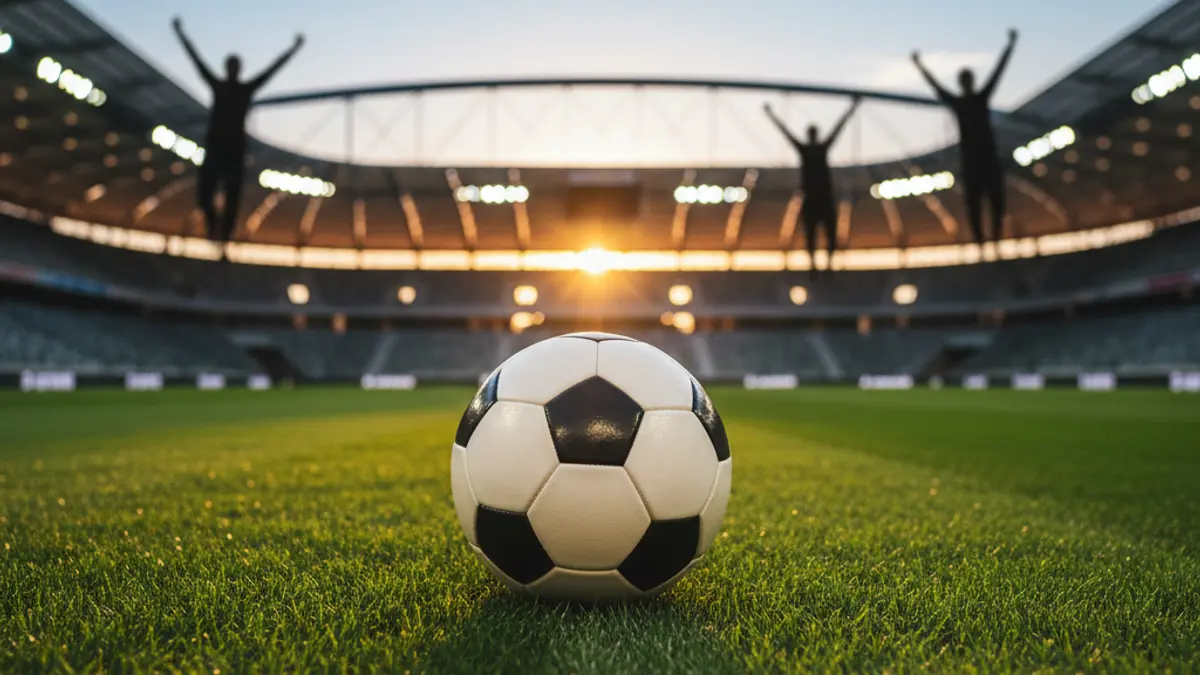 Irudi generikoa futbol zelai bateko baloi batena, garaipenaren ospakizuna irudikatuz.