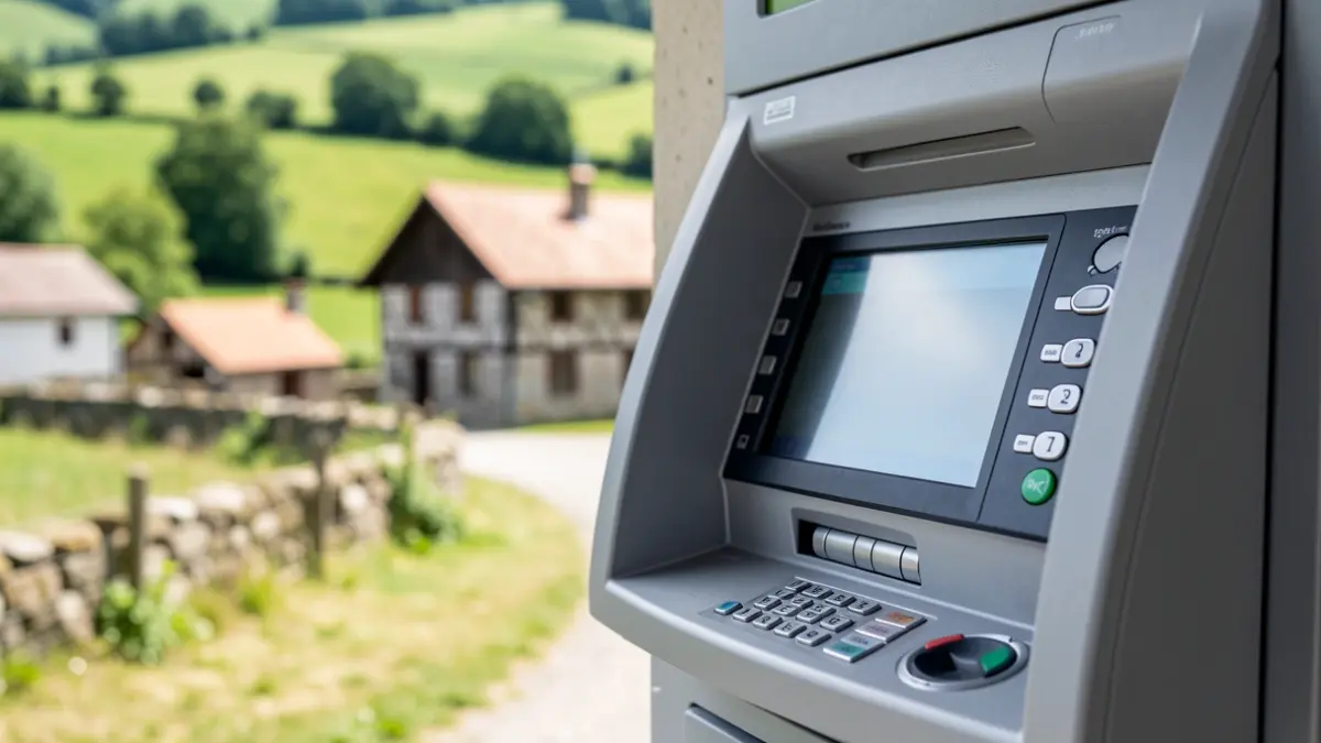 Irudi generiko batzuk: Kutxazain automatiko bat Euskadiko landa-eremuan.