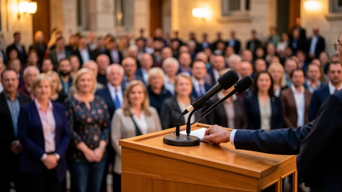 Irudi generikoa politikoen ekitaldi bati buruzkoa.