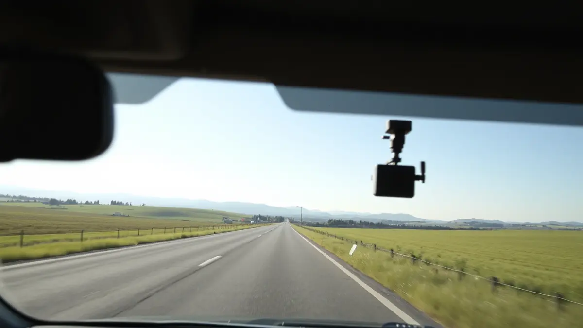 Speed camera on a road, in a Basque Country landscape.