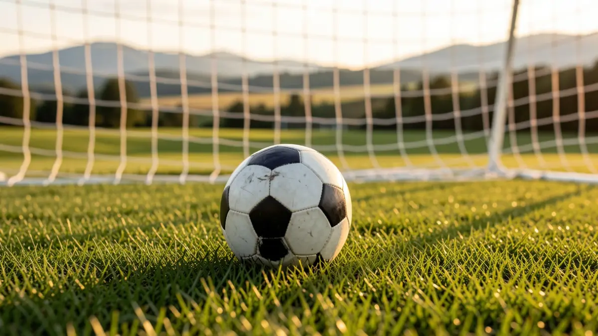 Futbol zelaiaren inguruko irudia, eguzkiaren argitan.