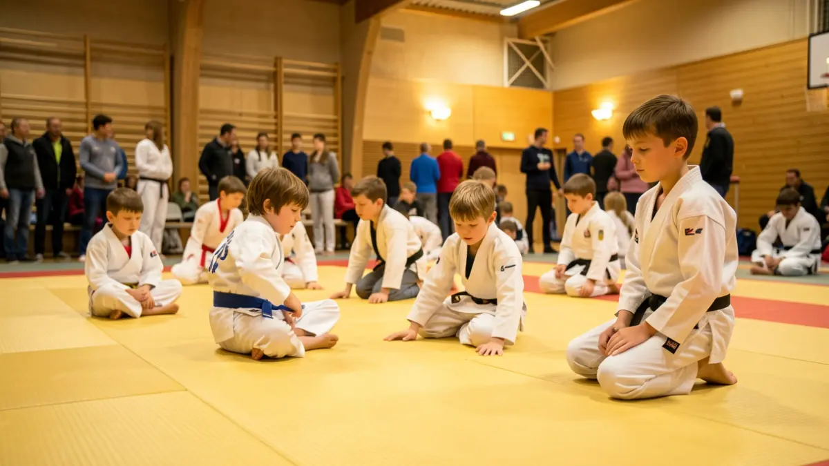 Judo praktikatzen ari diren haur judoka gazteen talde baten argazkia.