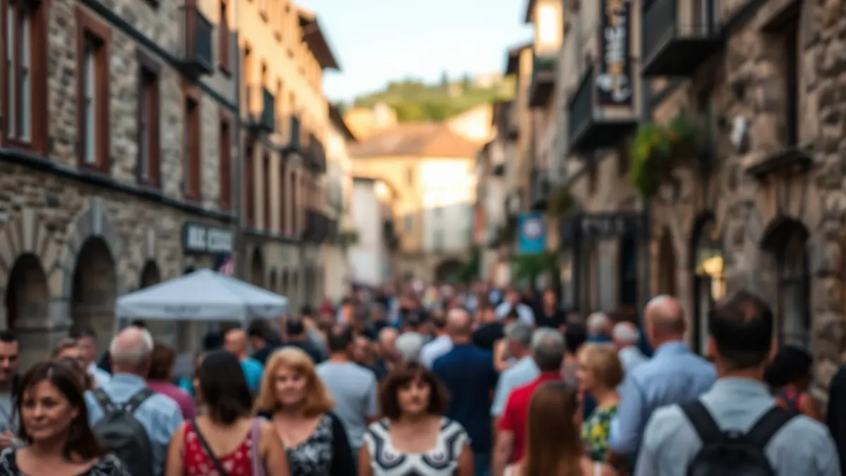 Imagen genérica de ambiente callejero en Arrasate, con gente reuniéndose para un evento.