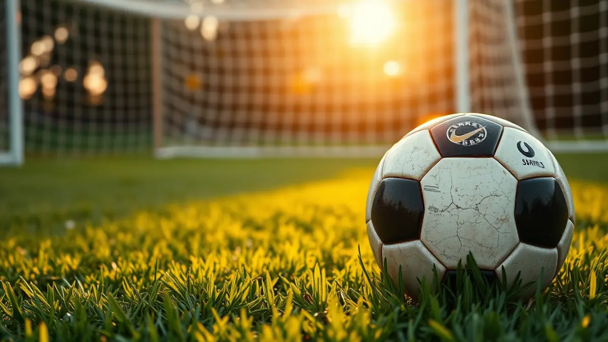 Irudi generikoa: futbol-baloi bat belar berdean, atzealdean ate-sare lausoa duela.
