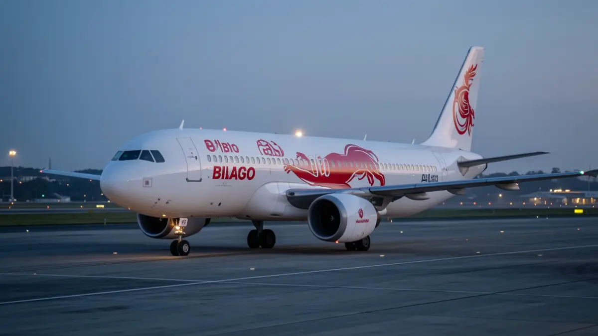 Generic image: An Airbus A320 with Athletic Club vinyl parked at Bilbao airport at dawn.