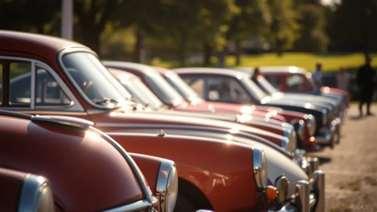 Imagen genérica de una exhibición de coches clásicos, aparcados bajo el sol.