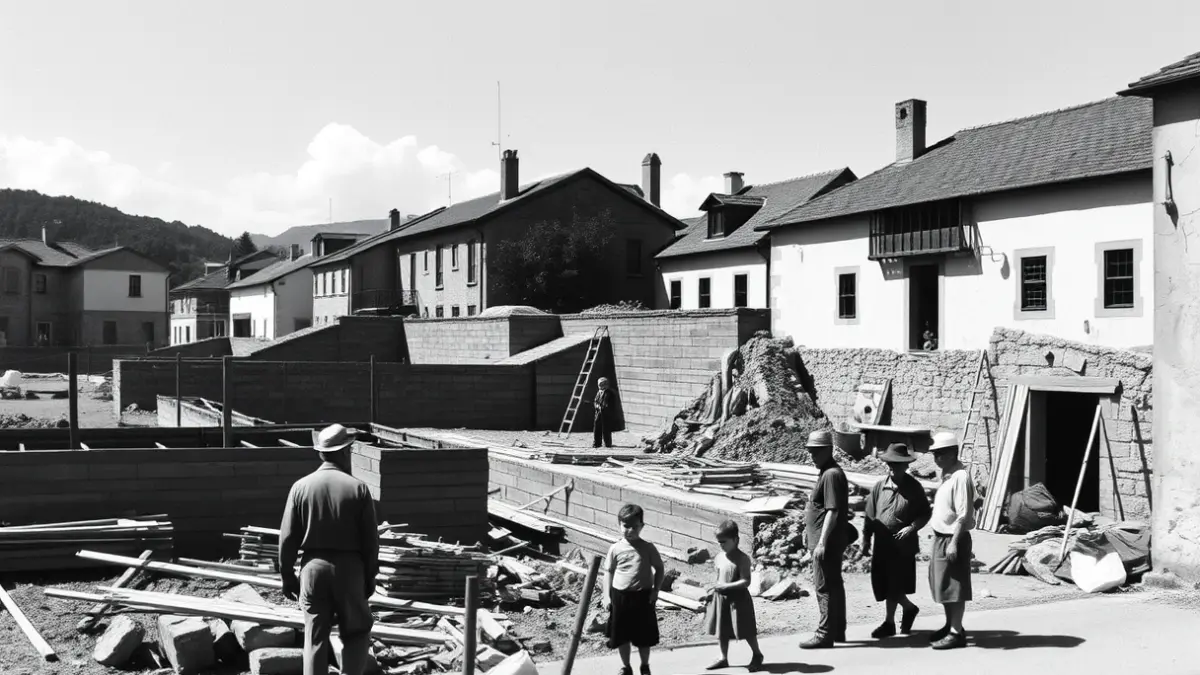 Azkoitiaren irudi historikoa, 50eko hamarkadan Altzibar etorbidea eraikitzen.