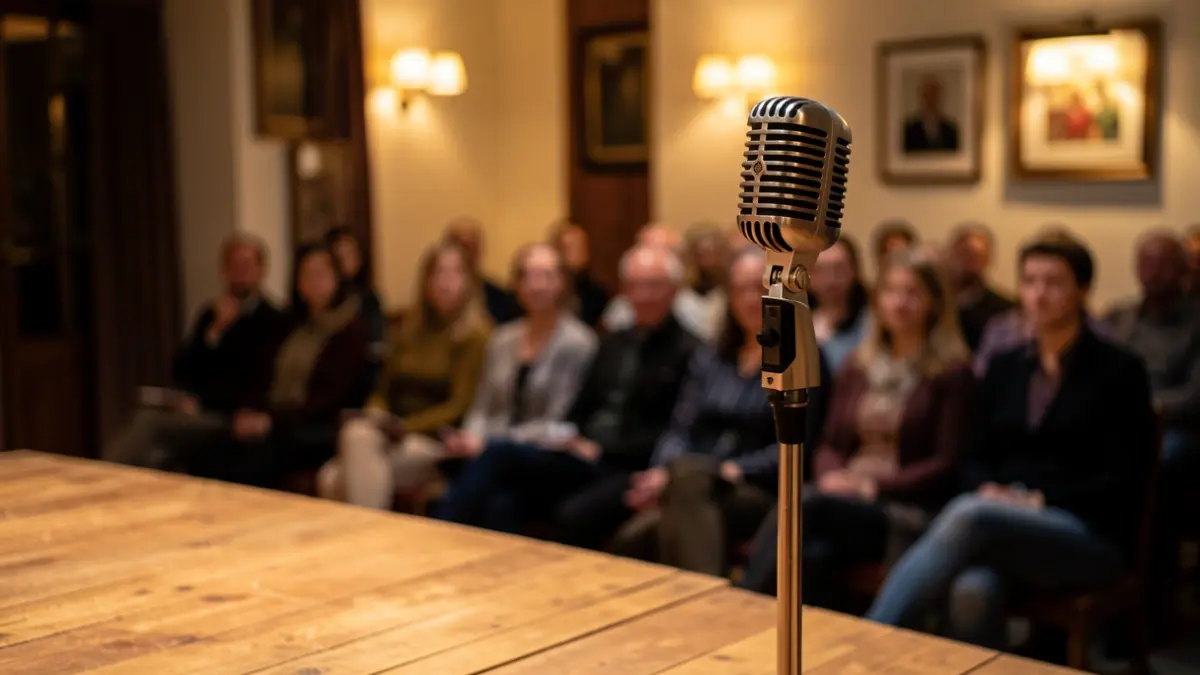 Un micrófono en el escenario antes de un evento cultural.