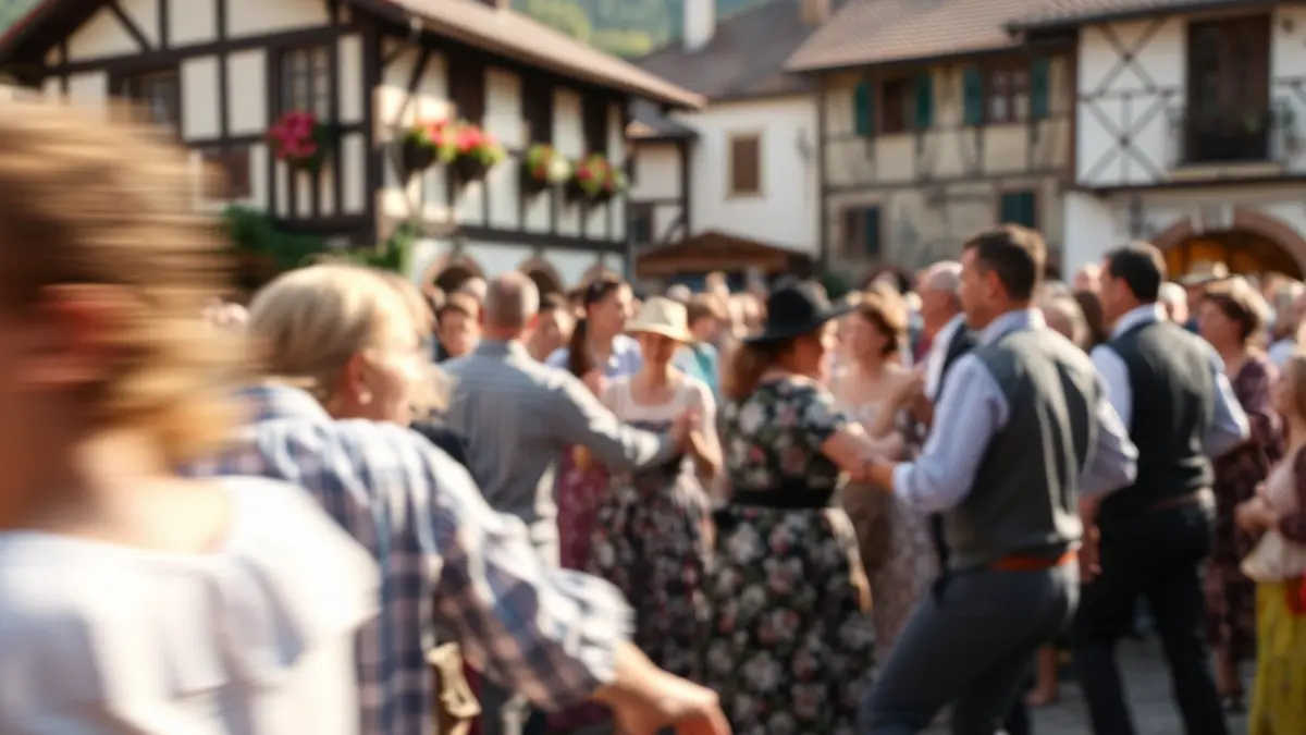 Azkorteko erromeriaren irudi generikoa, jendea dantzan eta trikitixa entzuten.