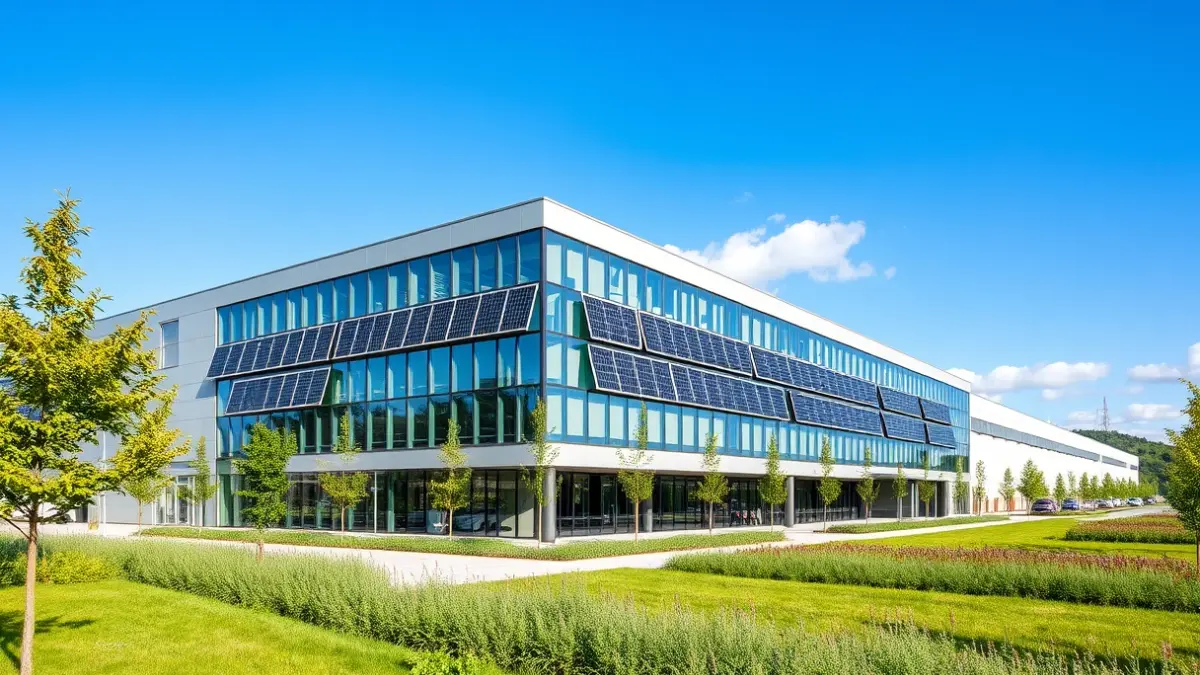 Generic image of the new business building in the Erisono industrial park in Eibar, featuring solar panels and modern design.