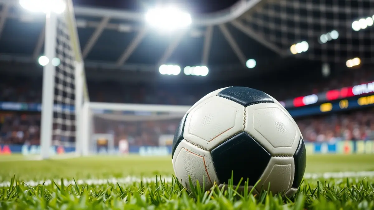 Generic image of a soccer ball on the grass before a match.