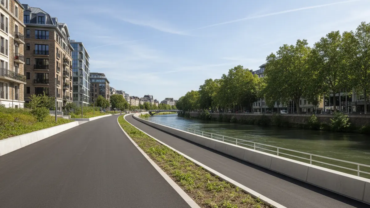 Imagen genérica de un carril bici junto a un río en un entorno urbano.