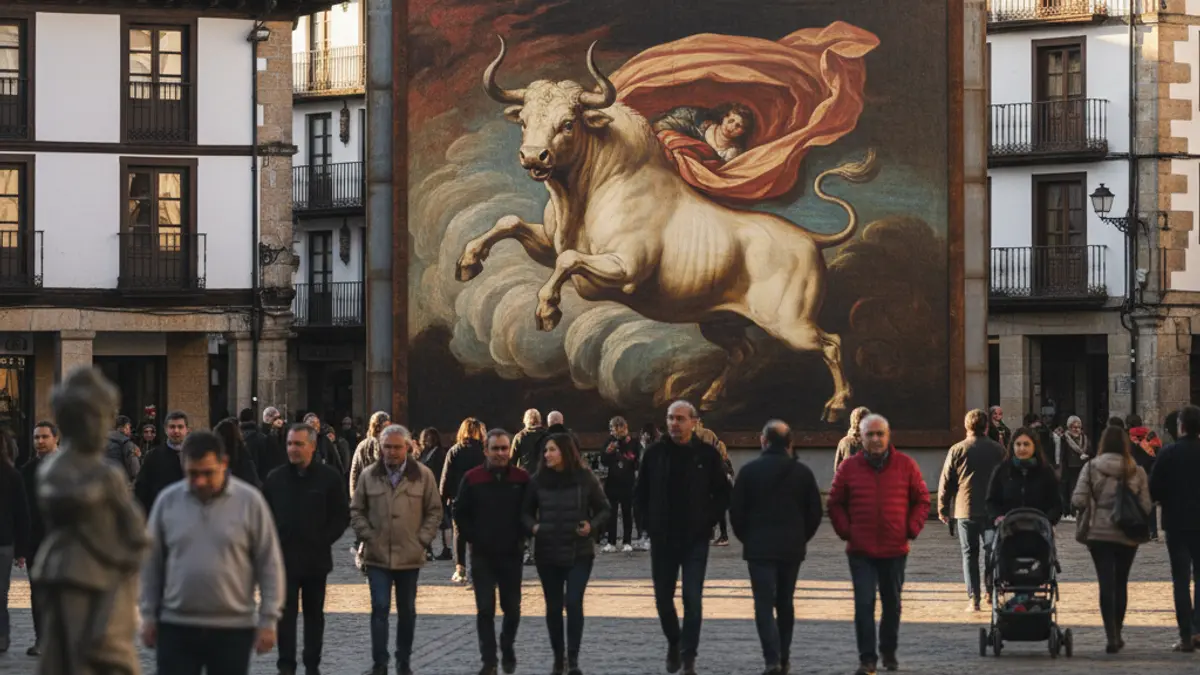 Reproduction of an artwork displayed in a public square in a Basque town.
