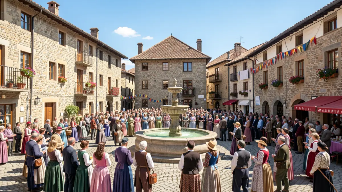 Irudi generikoa plaza batean, jendea festa batean.