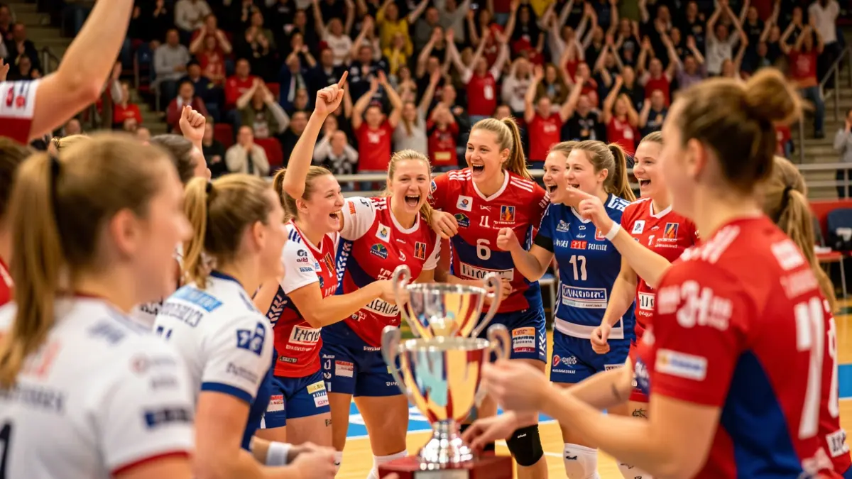 Irudi generikoa: Eskubaloiko jokalariak garaipena ospatzen.