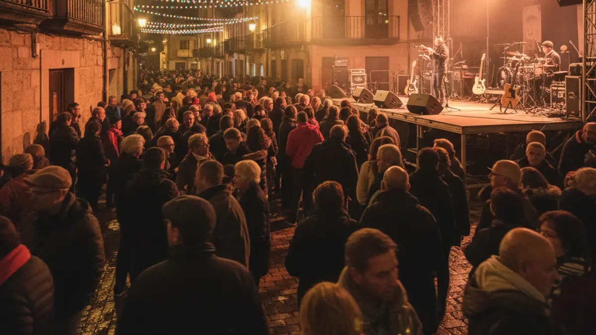 Generic image: Night festival atmosphere in a Basque town, with crowds and lights.
