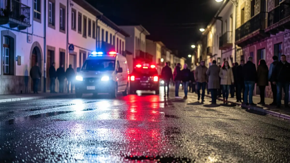 Irudi generikoa: gaueko argi gorri-urdinak asfalto bustian.