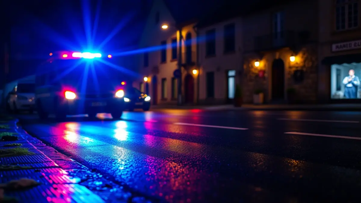 Generic image: Emergency lights reflecting on wet asphalt at night, in a Basque urban setting.