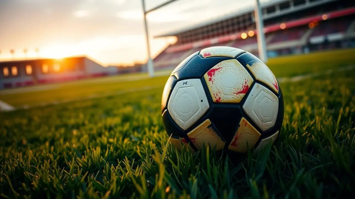Imagen genérica de un balón de fútbol sobre el césped, con la portería difuminada al fondo.