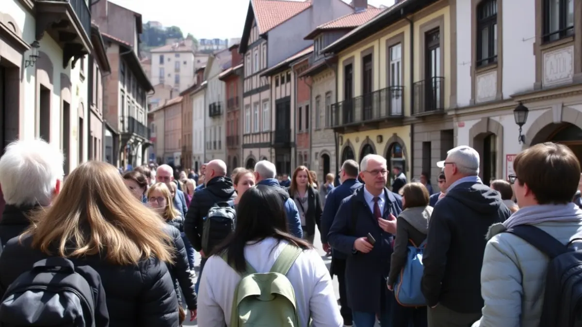 Imagen genérica de un grupo de personas en una visita guiada por un barrio histórico de Bilbao.