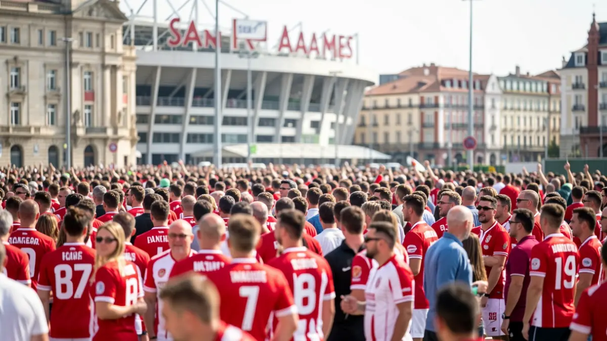Aficionados en el ambiente previo a la final en los alrededores del estadio de San Mamés.