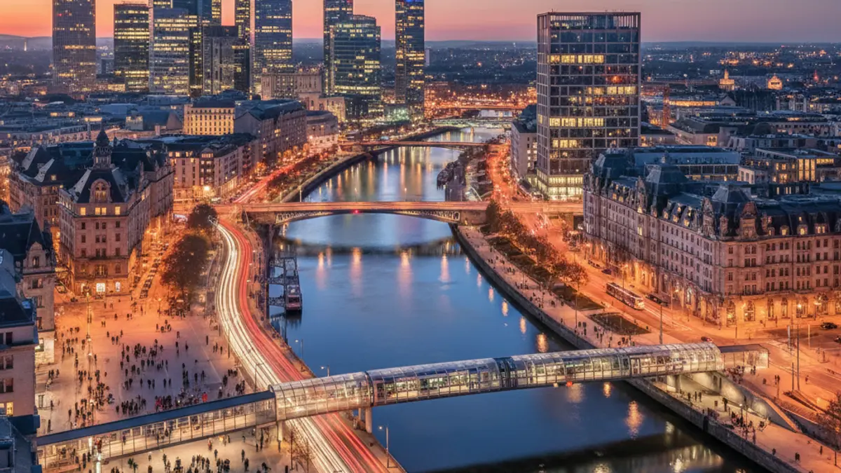 Generic image of Bilbao's metropolis, featuring the river and city lights.