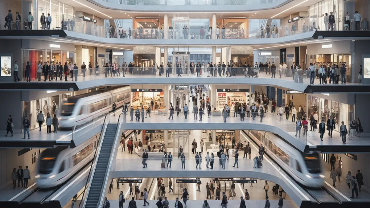 Imagen conceptual del futuro diseño de la estación de Abando en Bilbao, con vías y servicios integrados bajo tierra.