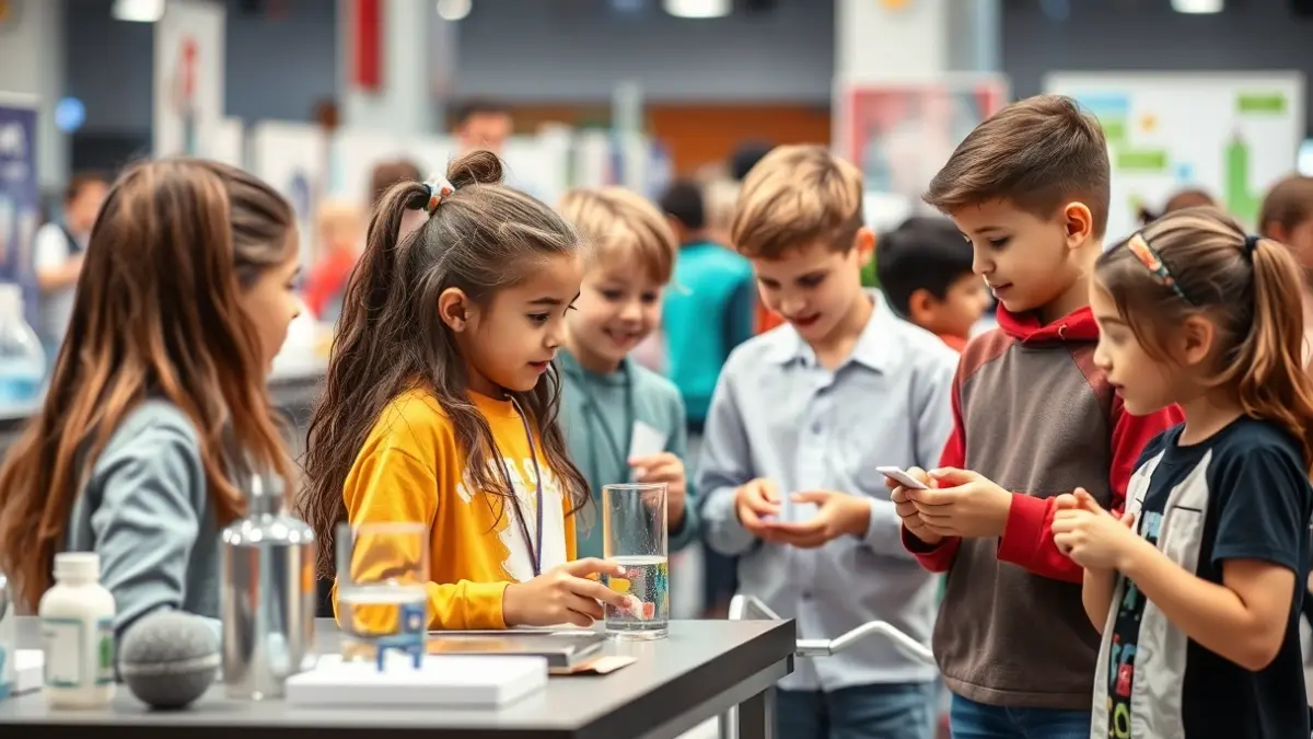 Imagen genérica de jóvenes estudiantes presentando proyectos en una feria de ciencias.