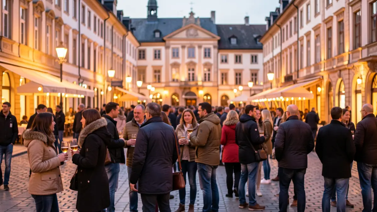 Imagen genérica de una plaza urbana con ambiente festivo y gente.