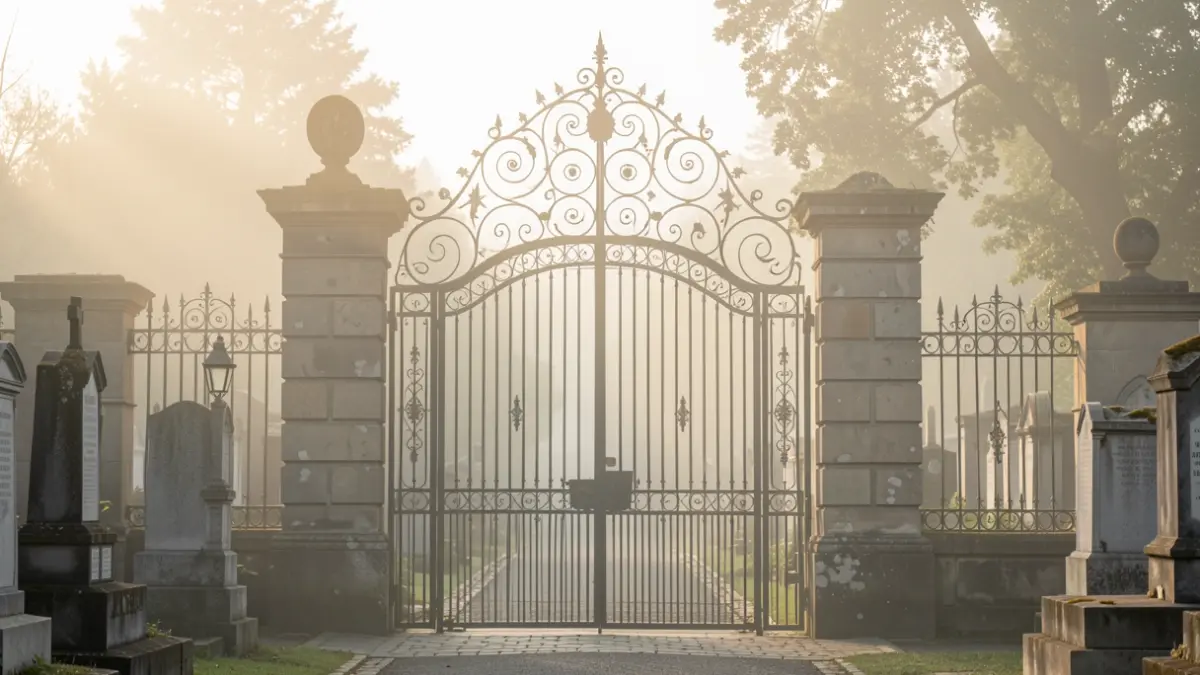 Generic image of the main entrance of a historic cemetery in Bilbao.