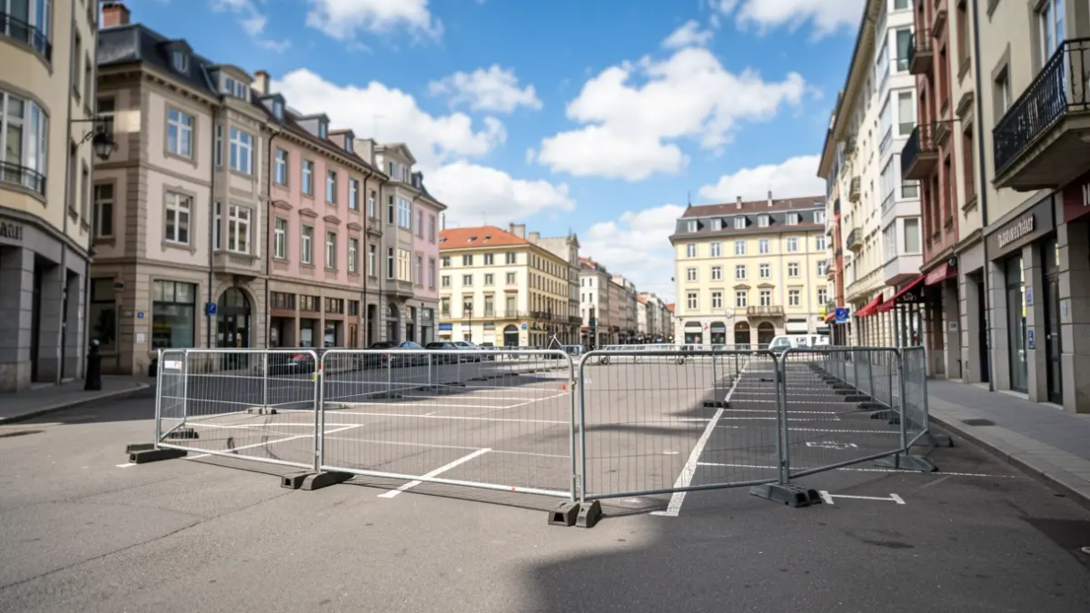 Irudi generikoa Bilboko kale batean, filmatze lanengatik aparkalekua okupatuta.