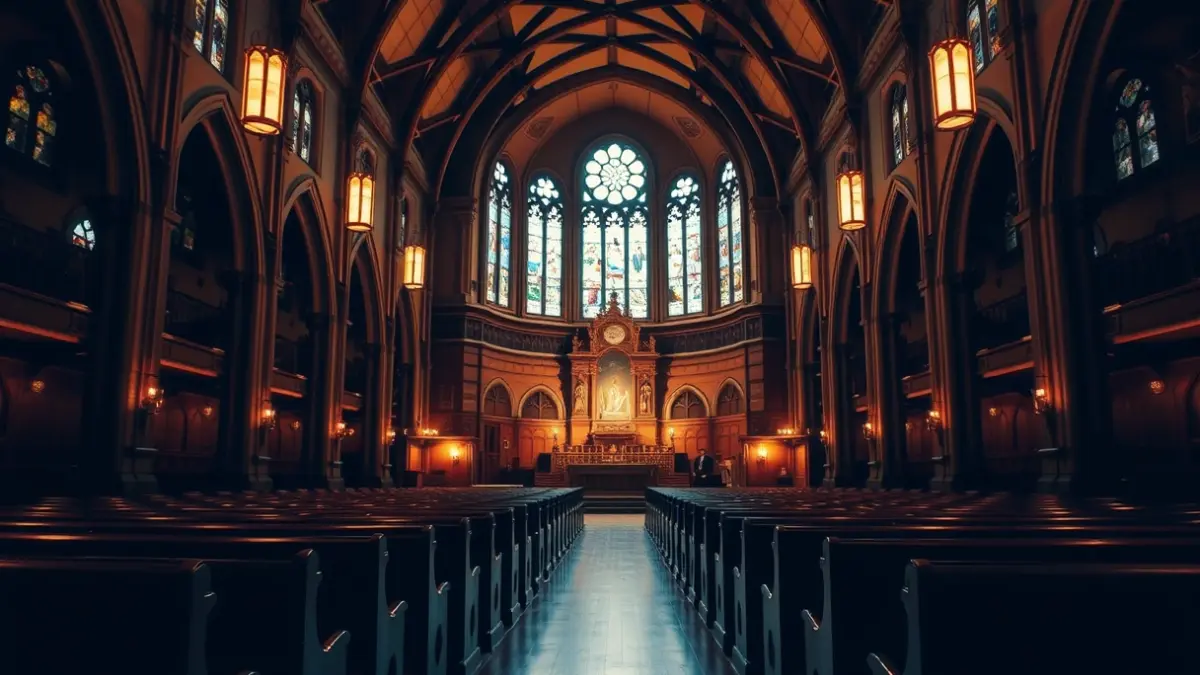 Imagen genérica: interior de una iglesia histórica preparada para un concierto.