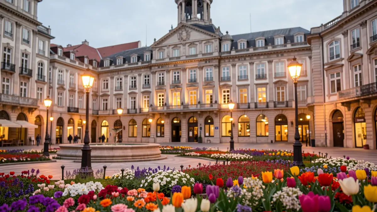 Improvement of public lighting and spring flowers in Bilbao's Plaza Moyúa.