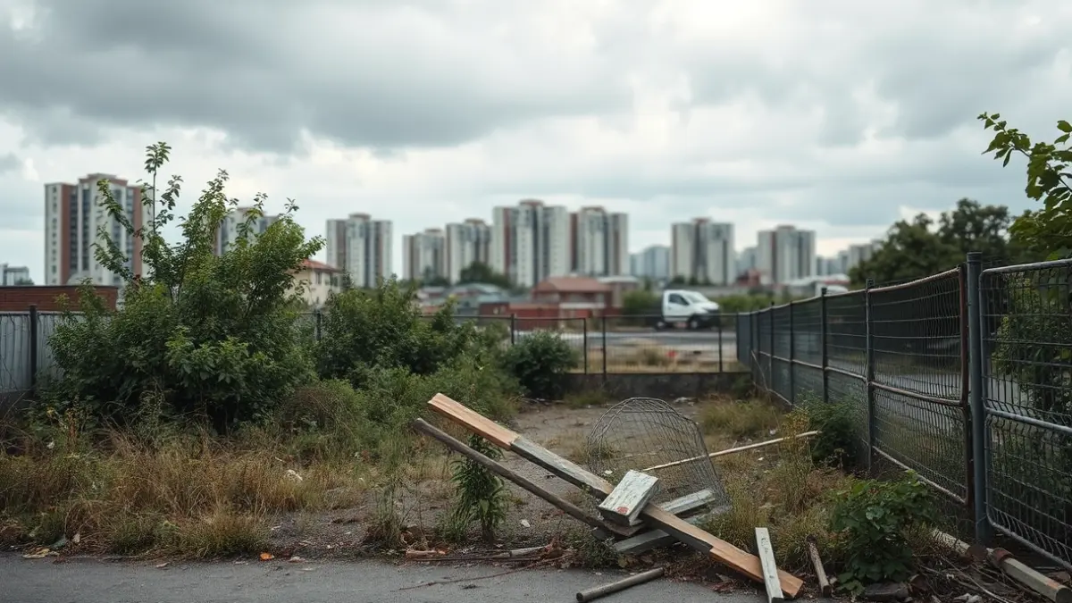 Generic image of the Abando plot in Bilbao, with vegetation and debris.