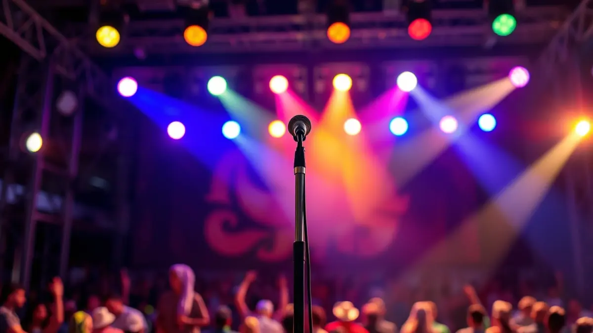 Generic image: a stage with a microphone and colorful lights, suggesting a performing arts festival.