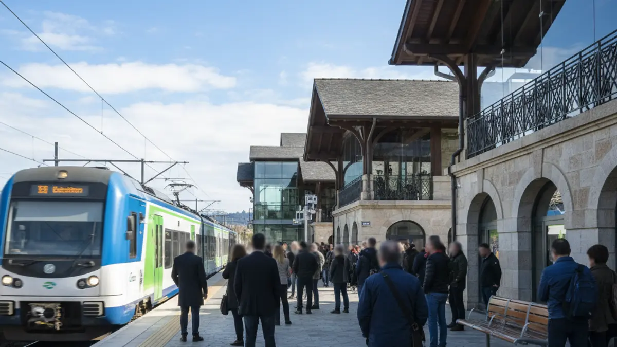 Euskotren geltoki baten irudi generikoa, tren bat iristen.