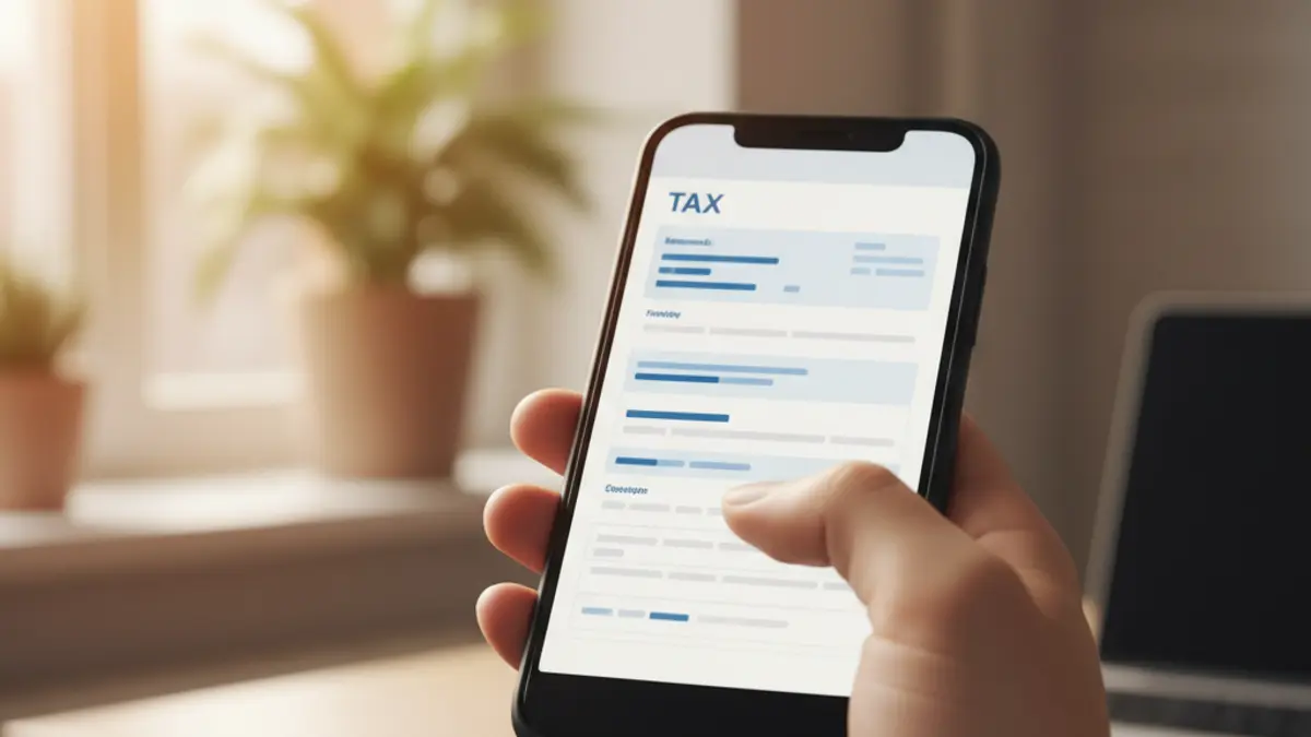 Generic image: a mobile phone in a hand, displaying a tax return on the screen.