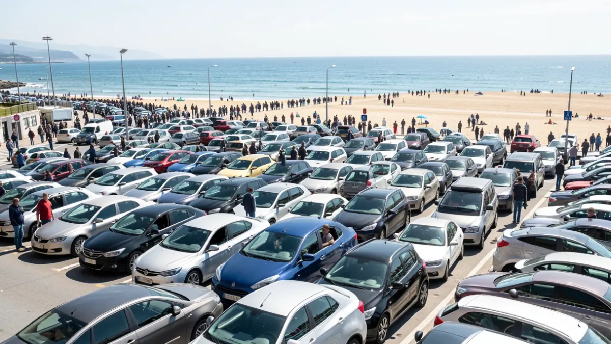 Generic image: A crowded beach parking lot in Bizkaia, with cars overflowing onto the streets.