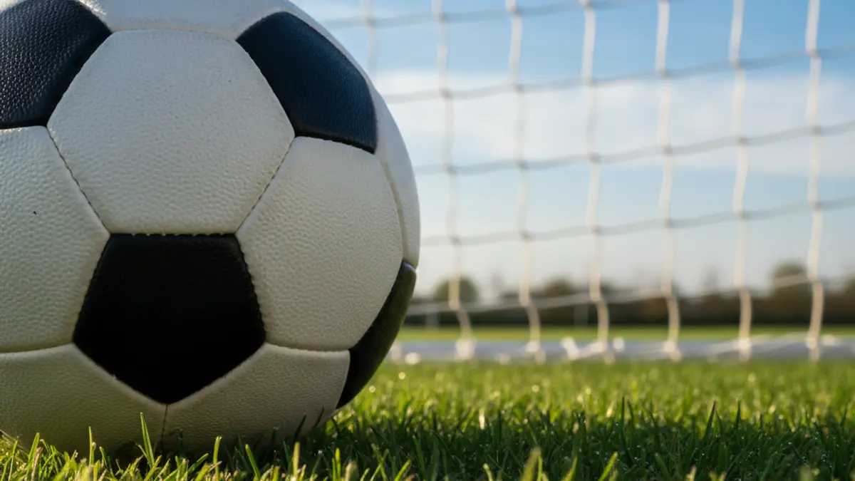 Irudi generikoa futbol zelai bateko baloi baten eta ate baten, partida erabakigarri baten giroa irudikatuz.