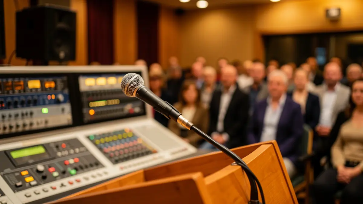 Generic image of a microphone in a radio studio.